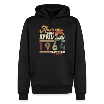 Avril 1964 Rétro Avril 1964 Cadeau d’anniversaire - Sweat à capuche Premium bio Homme - noir - Devant - Nico (187cm)