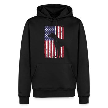 Short-haired pointing dog dog with USA flag - Men’s Premium Organic Hoodie - black - Front - Nico (187cm)