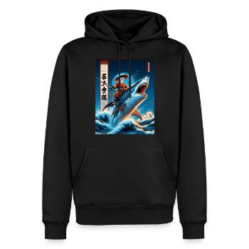 Shark Fisherman Japanese Wave Art Fishing - Men’s Premium Organic Hoodie - black - Front - Nico (187cm)