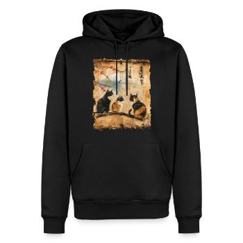 Mt. Fuji Kätzchen Papyrus Schriftrolle Retro - Männer Premium Bio Hoodie - Schwarz - Vorne - Nico (187cm)