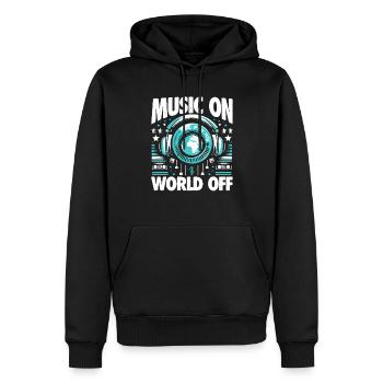 Music On World Off - Für Party & Musikliebhaber - Männer Premium Bio Hoodie - Schwarz - Vorne - Nico (187cm)