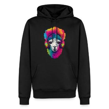 Alpaka Tier Kopfhörer Kunstmotiv Buntes Llama - Männer Premium Bio Hoodie - Schwarz - Vorne - Nico (187cm)