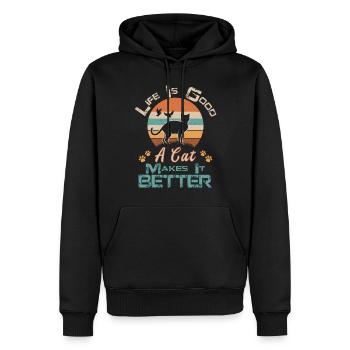 Vintage Black Cat Life Is Good A Cat Makes It Bett - Sweat à capuche Premium bio Homme - noir - Devant - Nico (187cm)