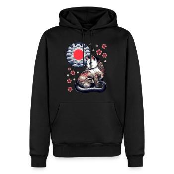 Floral Japanese Kitten Retro Cute Flower Sunset - Männer Premium Bio Hoodie - Schwarz - Vorne - Nico (187cm)