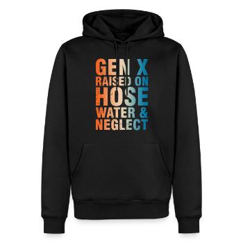 Die Generation X ist mit Schlauchwasser und Vernachlässigung aufgewachsen - Männer Premium Bio Hoodie - Schwarz - Vorne - Nico (187cm)