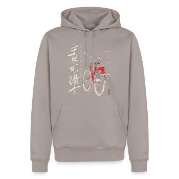 Bicyclette Dessin Art Texte Graphique Motif Vélo - Sweat à capuche Premium bio Homme - taupe - Devant - Nico (187cm)