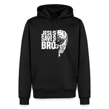 Jésus sauve mon frère - Sweat à capuche Premium bio Homme - noir - Devant - Nico (187cm)
