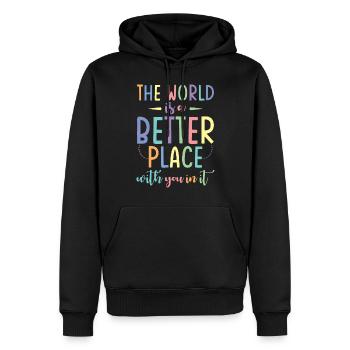 Le monde est plus beau avec toi - Sweat à capuche Premium bio Homme - noir - Devant - Nico (187cm)