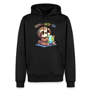 Sloth Happy Earth Day Globe World Nature Girl - Men’s Premium Organic Hoodie - black - Front - Nico (187cm)