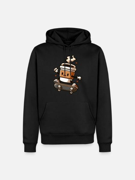 Coffee Mug On Skateboard Graphic - Men’s Premium Organic Hoodie - black