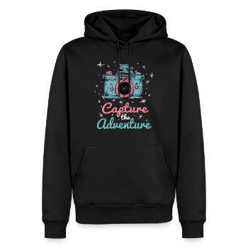 Capture The Adventure - Kamera Und Sterne - Männer Premium Bio Hoodie - Schwarz - Vorne - Nico (187cm)