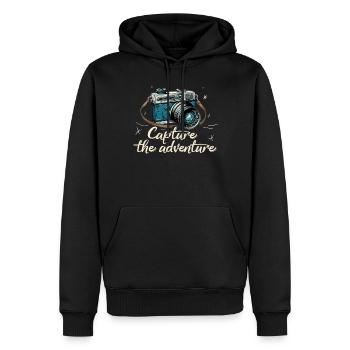 Capture The Adventure Retro Kamera - Männer Premium Bio Hoodie - Schwarz - Vorne - Nico (187cm)