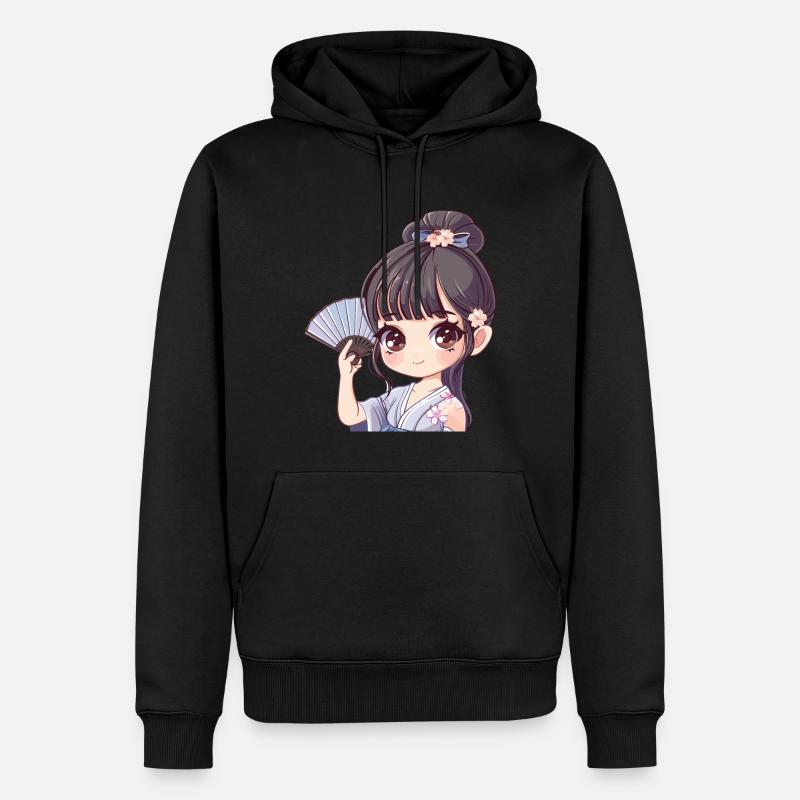 Fille d’anime avec ventilateur - Sweat à capuche Premium bio Homme - noir