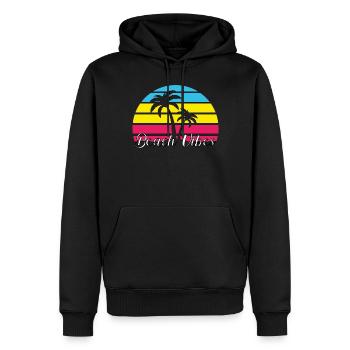 Ambiance de plage. Été, Soleil, Vacances, Palmiers, Rétro, - Sweat à capuche Premium bio Homme - noir - Devant - Nico (187cm)