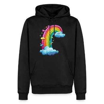 Bunter Regenbogen Mit Wolken Zeichnung - Männer Premium Bio Hoodie - Schwarz - Vorne - Nico (187cm)