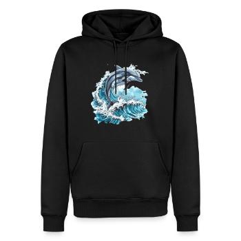 Delfin Umgeben von Ozeanwellen - Männer Premium Bio Hoodie - Schwarz - Vorne - Nico (187cm)