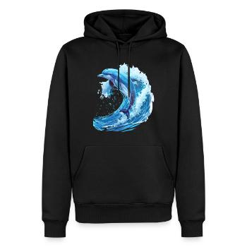 Springender Delfin in Blauer Welle - Männer Premium Bio Hoodie - Schwarz - Vorne - Nico (187cm)