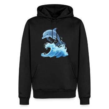 Dolphin Graphic with Waves Dolphin Lover Ocean - Men’s Premium Organic Hoodie - black - Front - Nico (187cm)