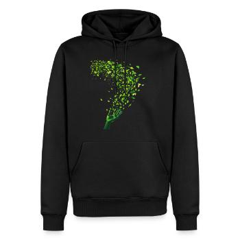 Tourbillon de feuilles vertes et motif à la main - Sweat à capuche Premium bio Homme - noir - Devant - Nico (187cm)