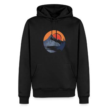Abenteuer Berge bei Sonnenuntergang - Männer Premium Bio Hoodie - Schwarz - Vorne - Nico (187cm)