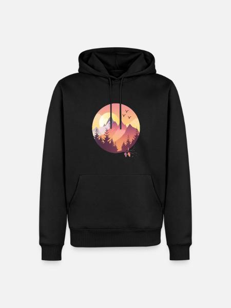 Sunset Mountains With Birds - Men’s Premium Organic Hoodie - black