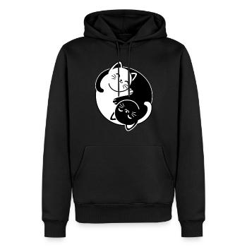 Chats Yin et Yang - Sweat à capuche Premium bio Homme - noir - Devant - Nico (187cm)