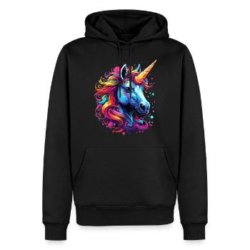 Einhorn bunt Regenbogen Pony süß - Männer Premium Bio Hoodie - Schwarz - Vorne - Nico (187cm)