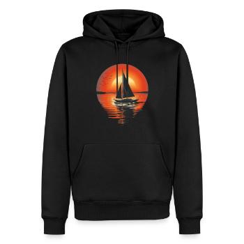 Coucher de soleil voilier et oiseaux - Sweat à capuche Premium bio Homme - noir - Devant - Nico (187cm)