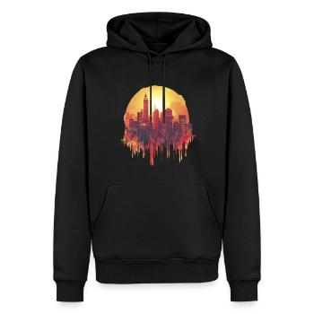 Skyline de la ville au coucher du soleil - Sweat à capuche Premium bio Homme - noir - Devant - Nico (187cm)