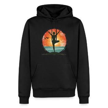 Yoga Sonnenaufgang Silhouette Balance - Männer Premium Bio Hoodie - Schwarz - Vorne - Nico (187cm)