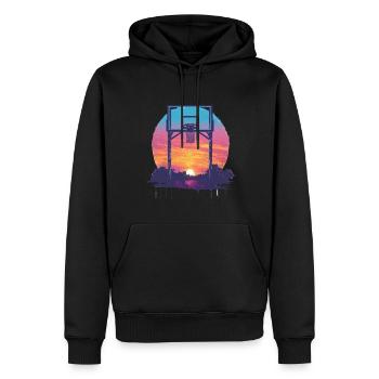 Rêve de basket-ball au coucher du soleil - Sweat à capuche Premium bio Homme - noir - Devant - Nico (187cm)