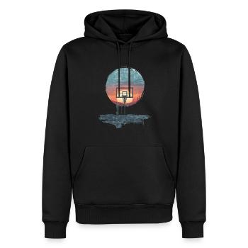 Motif de basket-ball coucher de soleil urbain - Sweat à capuche Premium bio Homme - noir - Devant - Nico (187cm)