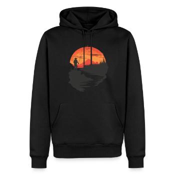 Silhouette de pêcheur au coucher du soleil - Sweat à capuche Premium bio Homme - noir - Devant - Nico (187cm)