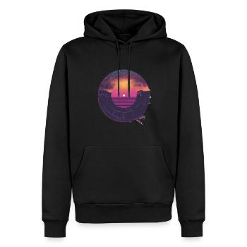 Coucher de soleil rétro et montagnes - Sweat à capuche Premium bio Homme - noir - Devant - Nico (187cm)