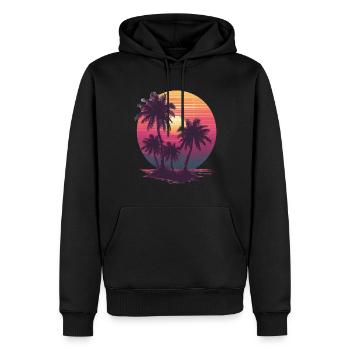 Océan Palmiers Vintage Rétro Coucher de soleil - Sweat à capuche Premium bio Homme - noir - Devant - Nico (187cm)