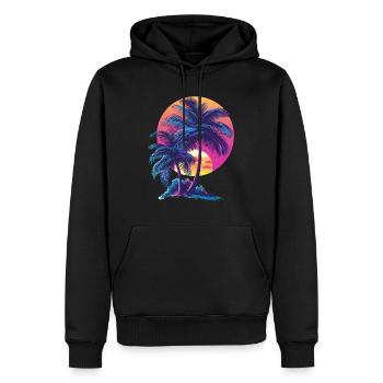 Océan Palmiers Vintage Rétro Coucher de soleil - Sweat à capuche Premium bio Homme - noir - Devant - Nico (187cm)