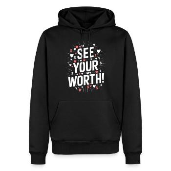 Erkenne Deinen Wert Motivationsspruch - Männer Premium Bio Hoodie - Schwarz - Vorne - Nico (187cm)