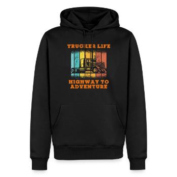 Trucker Life Highway to Adventure. Fernfahrer, - Männer Premium Bio Hoodie - Schwarz - Vorne - Nico (187cm)