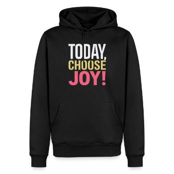 Aujourd’hui, je choisis la joie dans ta vie - Sweat à capuche Premium bio Homme - noir - Devant - Nico (187cm)