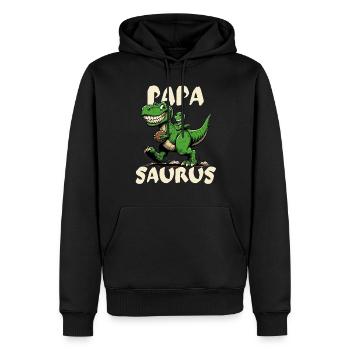 Vater Papa Saurus Dinosaurier T-Rex Vatertag Cool - Männer Premium Bio Hoodie - Schwarz - Vorne - Nico (187cm)