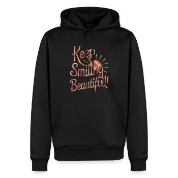 Gardez le sourire beau - Dicton positif - Sweat à capuche Premium bio Homme - noir - Devant - Nico (187cm)