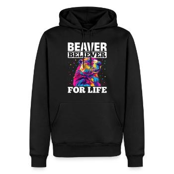 Funny Beaver Animal Beaver believer for life - Männer Premium Bio Hoodie - Schwarz - Vorne - Nico (187cm)