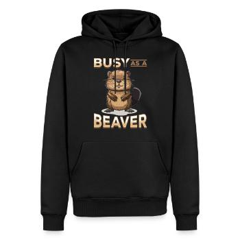 Funny Beaver Animal Busy as a beaver - Männer Premium Bio Hoodie - Schwarz - Vorne - Nico (187cm)