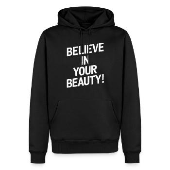 Croyez en votre beauté - Pensez positif - Sweat à capuche Premium bio Homme - noir - Devant - Nico (187cm)