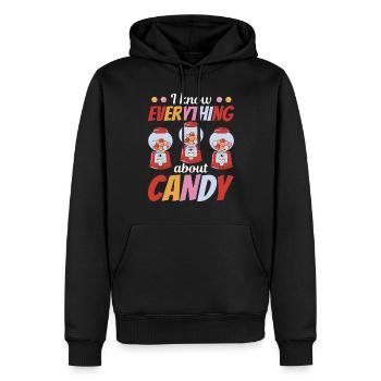 I Know Everything About Candy - Chewing Gum - Men’s Premium Organic Hoodie - black - Front - Nico (187cm)