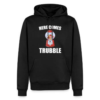 Kaugummi Snack Wortspiel Here Comes Trubble - Männer Premium Bio Hoodie - Schwarz - Vorne - Nico (187cm)