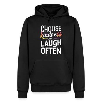 Wähle Freundlichkeit Und Lache Oft - Männer Premium Bio Hoodie - Schwarz - Vorne - Nico (187cm)