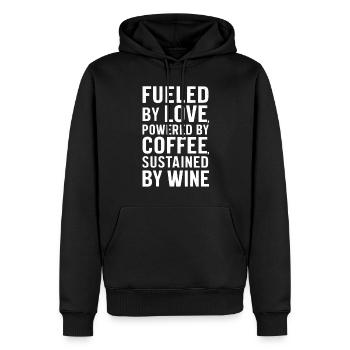 Animé par l’amour, le café et le vin - Sweat à capuche Premium bio Homme - noir - Devant - Nico (187cm)
