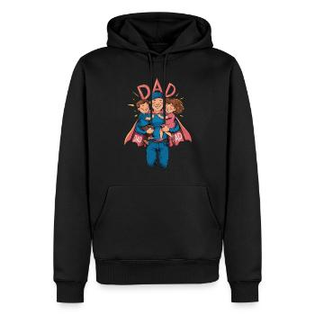 Un papa super-héros avec des enfants fiers - Sweat à capuche Premium bio Homme - noir - Devant - Nico (187cm)