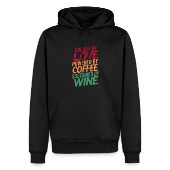 Poussé par l’amour, le café et le vin - Sweat à capuche Premium bio Homme - noir - Devant - Nico (187cm)